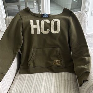 Hollister Olive Green Pullover with Cream Logo
